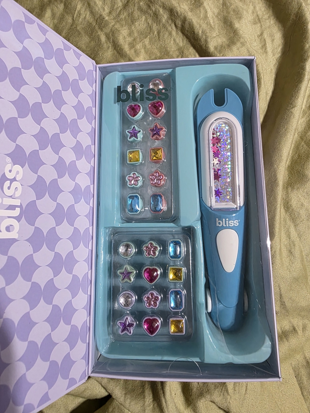 Bliss Blue Kids Glitter Hair Straightener & Gem Set